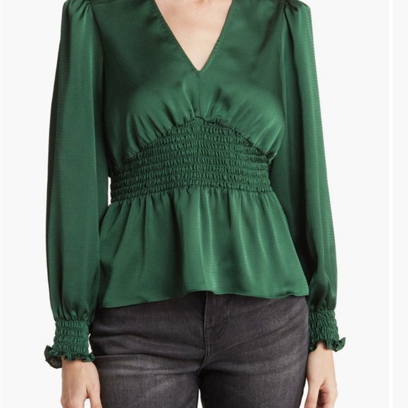 BCBGMazazria Elegant Green V-Neck Blouse - Picture 1 of 3